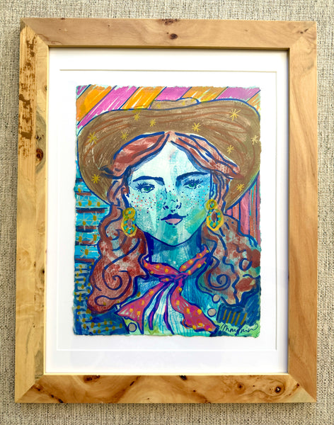 Cowgirl Mixed Media Painting, Nine